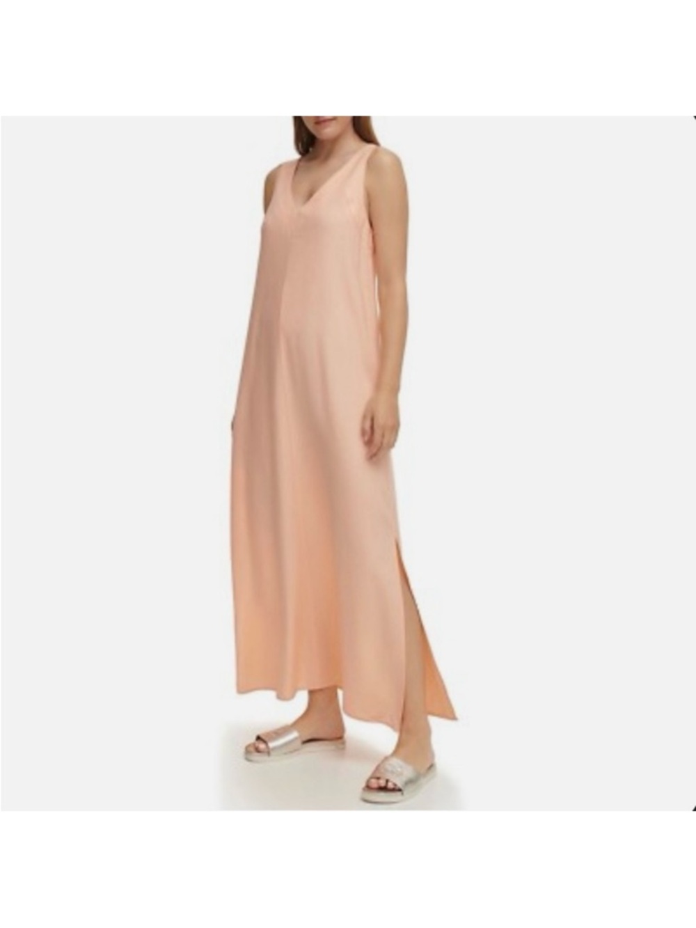 DKNY Peach V-Neck Sleeveless Maxi Dress